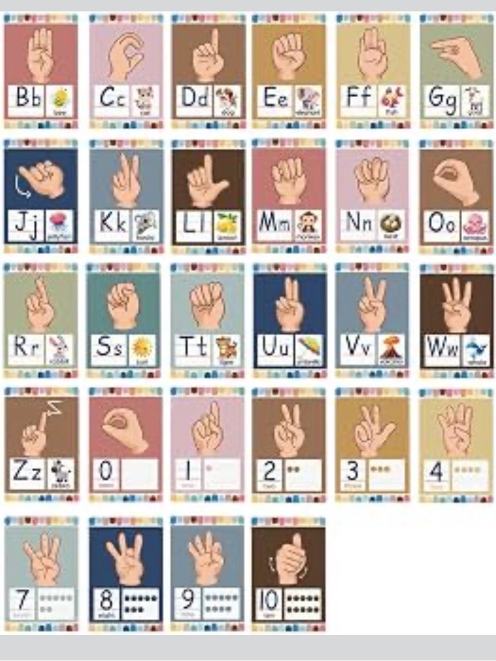 Amazon ASL Alphabet Tapestry in Blue, Pink, Brown, Green, Tan, Cream